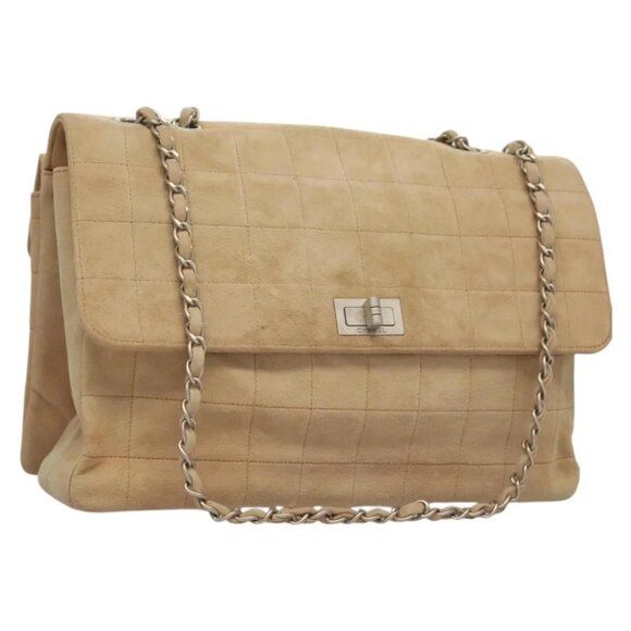 CHANEL Choco Bar Chain Shoulder Bag Suede Beige CC - Picture 1 of 15